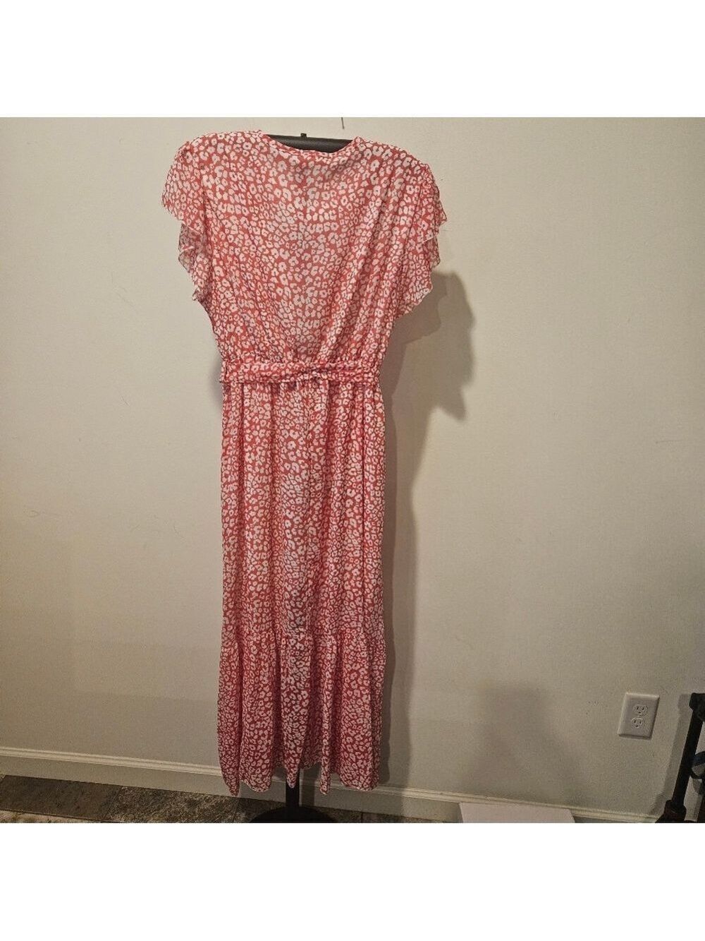 Fantasticlook NWT Women's Ruffle Sleeve Belted Boho Midi Dress, L, Red & White - Picture 8 of 9